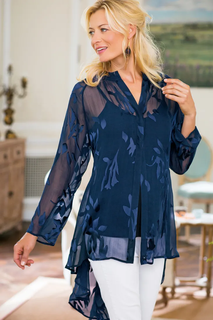 Clearance Soft Surroundings Silk Convertible Shirt & Cami Navy