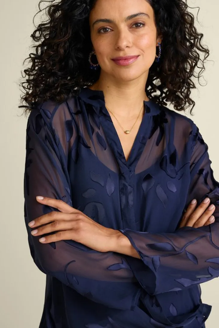 Clearance Soft Surroundings Silk Convertible Shirt & Cami Navy