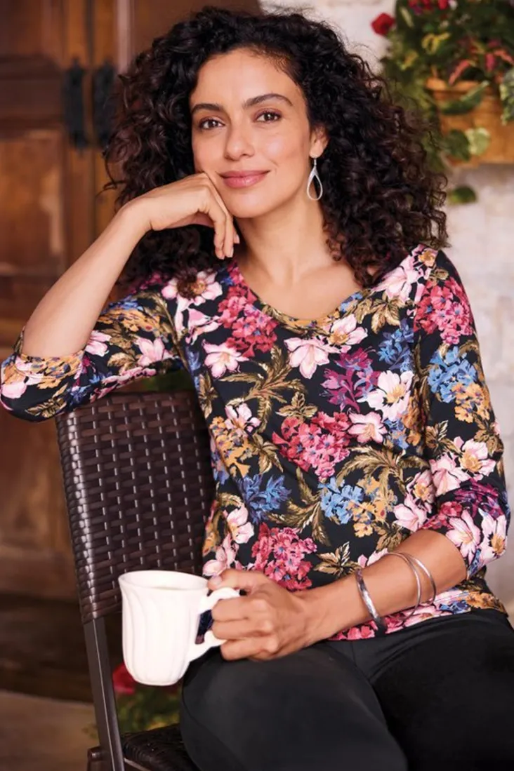 New Soft Surroundings Soft Essential Supima 3/4 Sleeve Tee I
