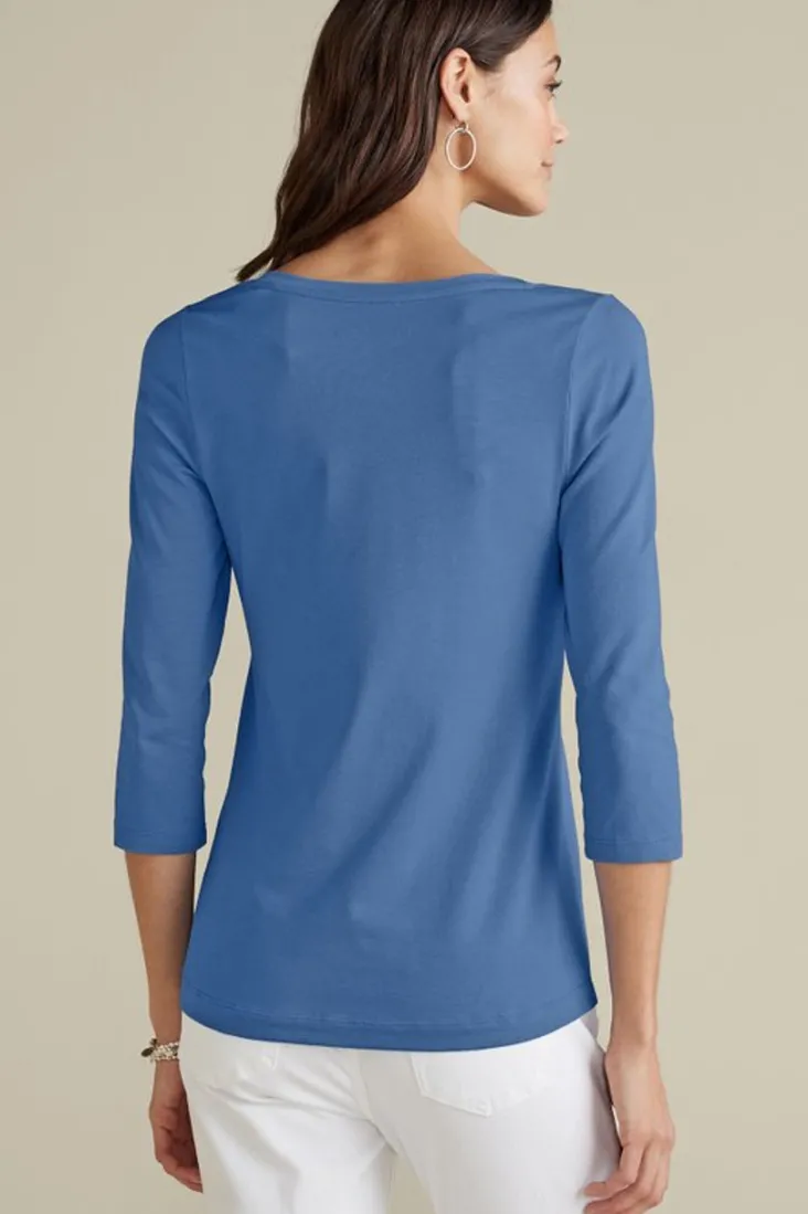 New Soft Surroundings Soft Essential Supima 3/4 Sleeve Tee I