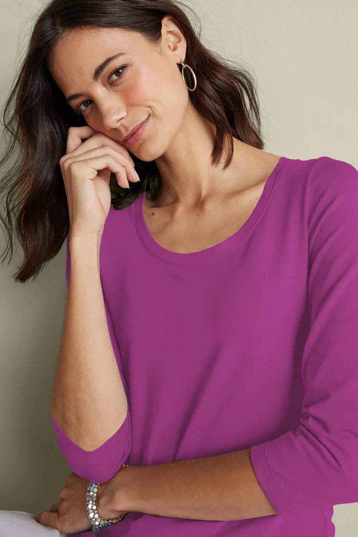 New Soft Surroundings Soft Essential Supima 3/4 Sleeve Tee I