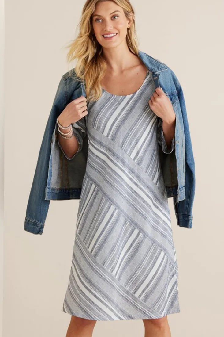 Best Soft Surroundings Sonya Linen Dress White/Blue