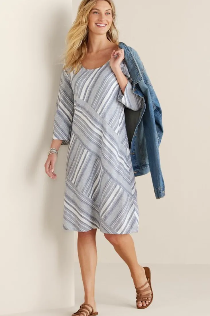 Best Soft Surroundings Sonya Linen Dress White/Blue