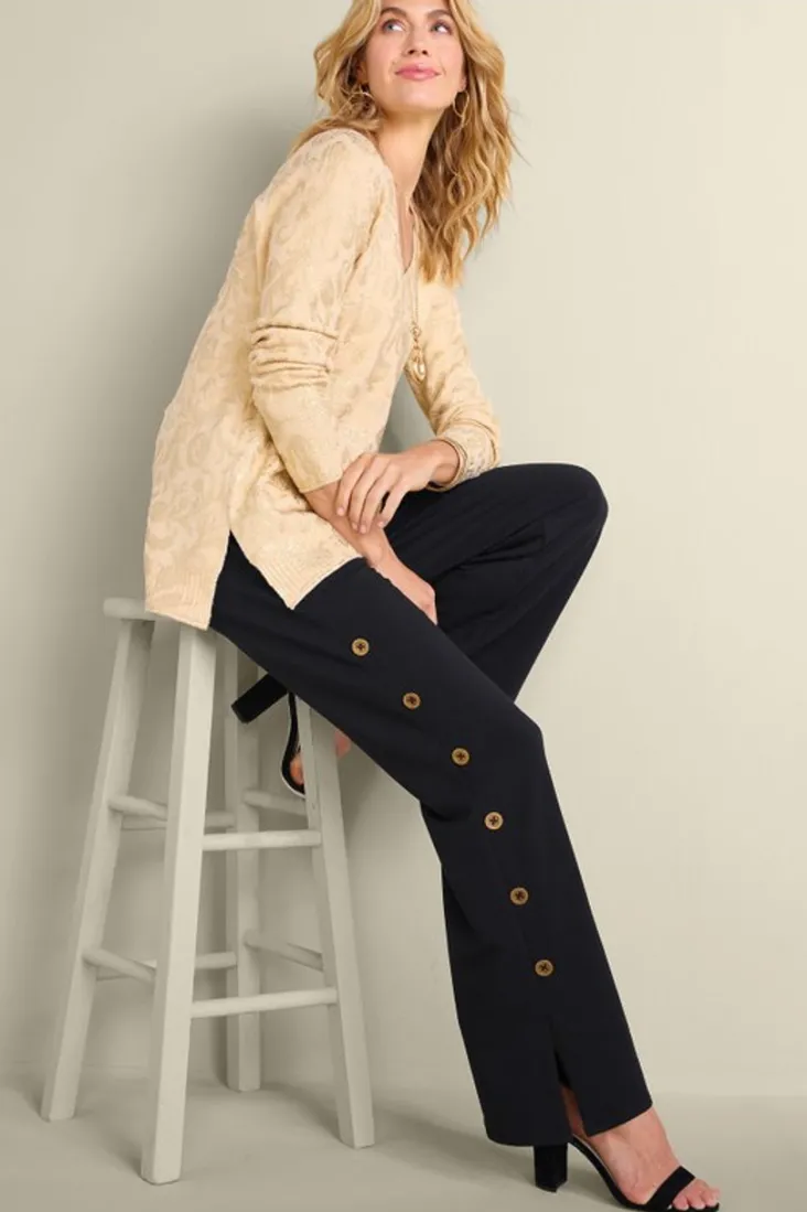 Sale Soft Surroundings Sorrento French Terry Wide Leg Pants Black