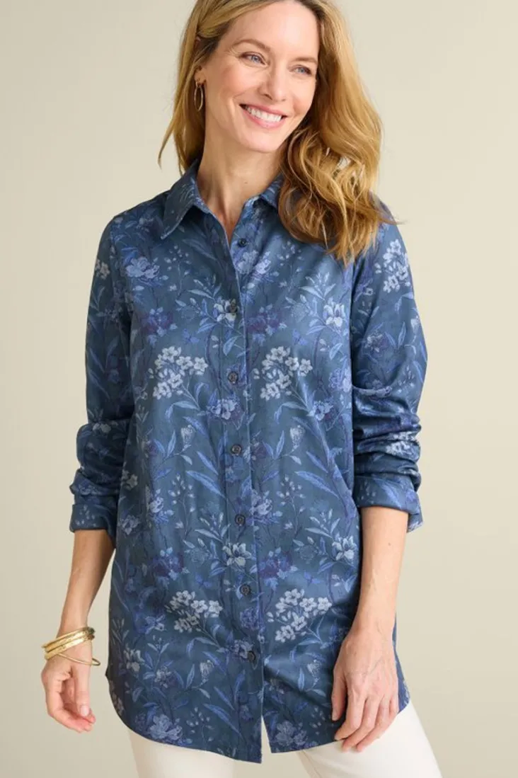 Sale Soft Surroundings Stretch Faux Suede Boyfriend Tunic Shirt AviaryClimbingGarden