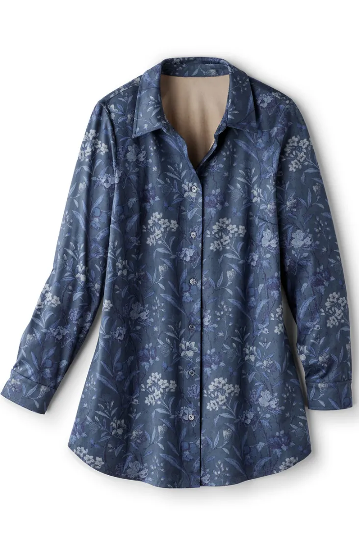 Sale Soft Surroundings Stretch Faux Suede Boyfriend Tunic Shirt AviaryClimbingGarden