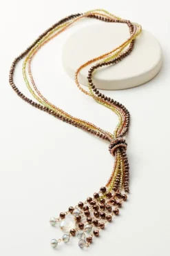 Soft Surroundings Taylor Beaded Tassel Necklace Coffee