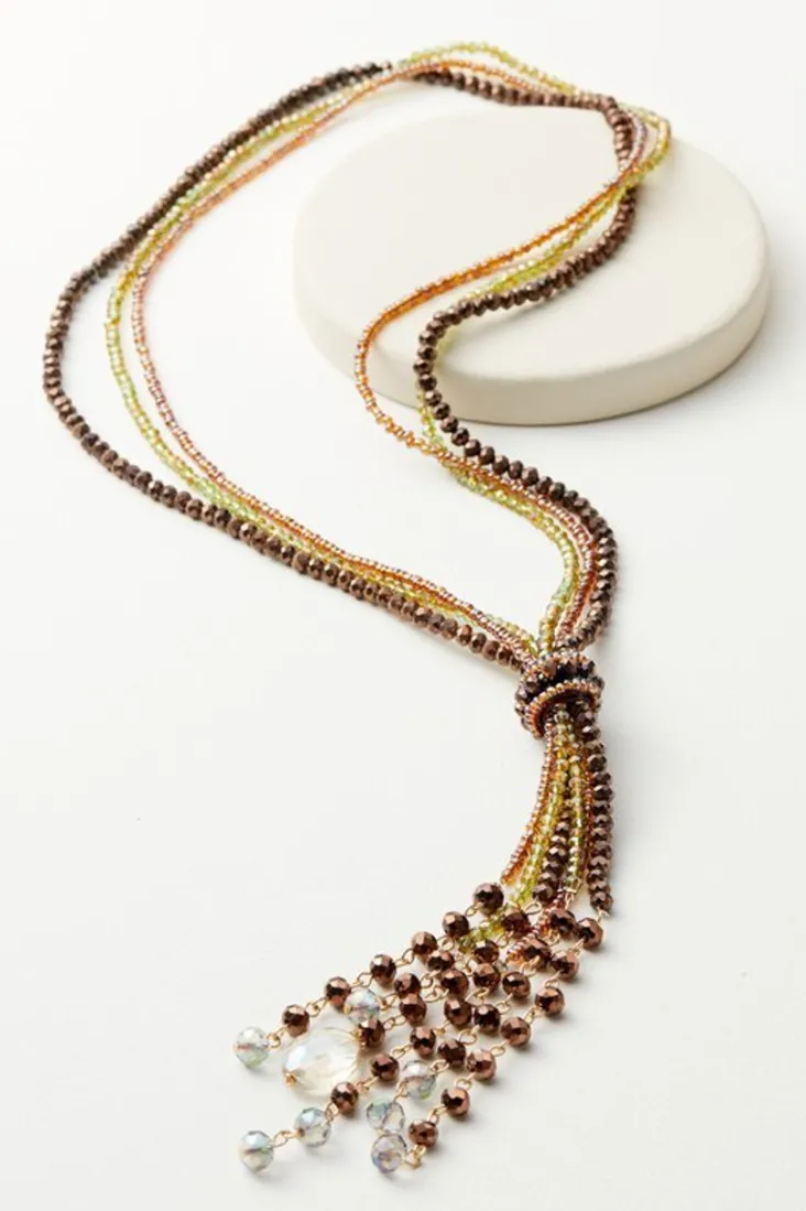 Soft Surroundings Taylor Beaded Tassel Necklace Coffee