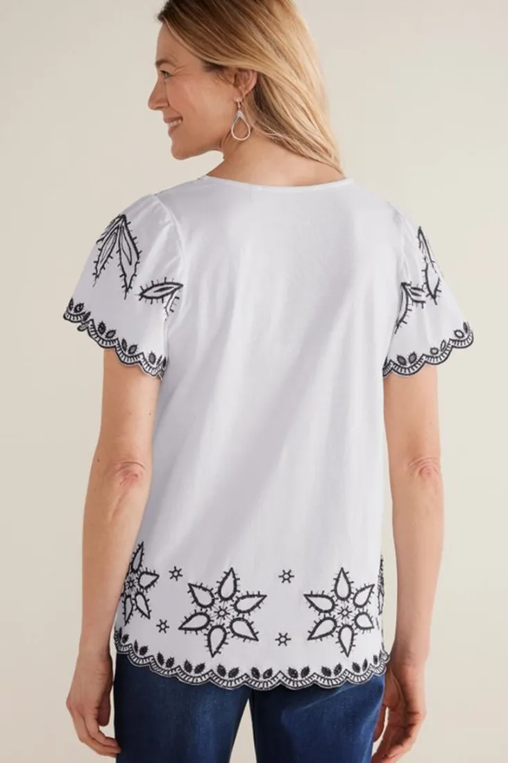Clearance Soft Surroundings Teres Embroidered Tee IvoryPearl