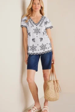 Clearance Soft Surroundings Teres Embroidered Tee IvoryPearl
