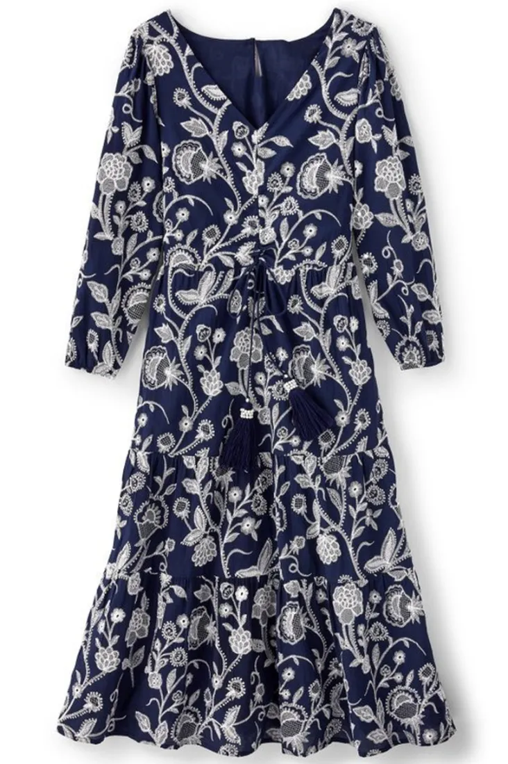 Online Soft Surroundings Tilda Embroidered Midi Dress Navy