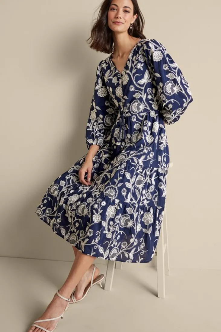 Online Soft Surroundings Tilda Embroidered Midi Dress Navy