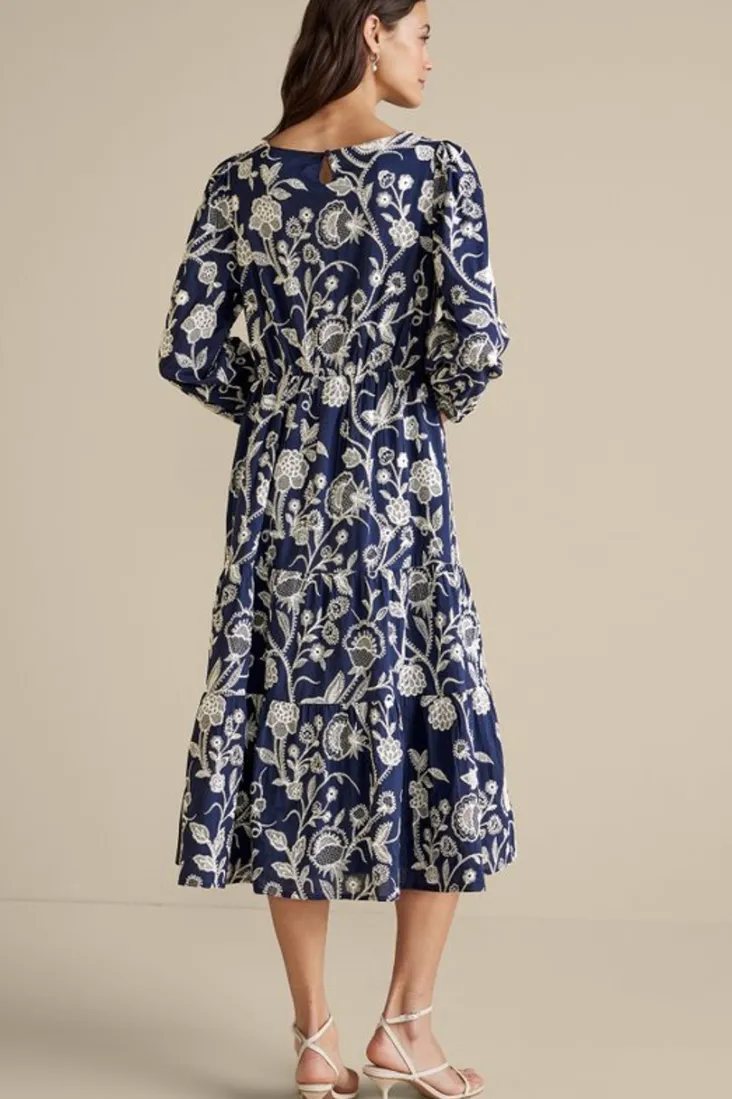 Online Soft Surroundings Tilda Embroidered Midi Dress Navy