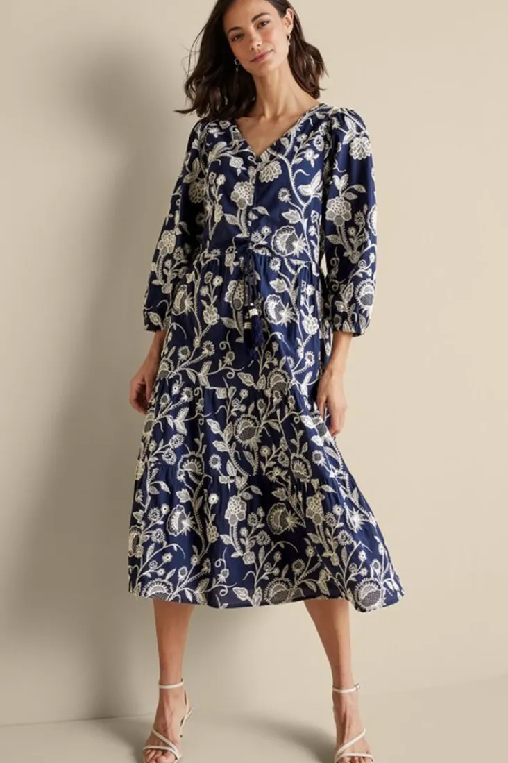 Online Soft Surroundings Tilda Embroidered Midi Dress Navy