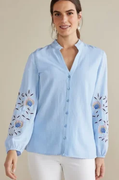 Online Soft Surroundings Titania Embroidered Top ChambrayBlue