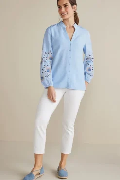 Online Soft Surroundings Titania Embroidered Top ChambrayBlue