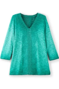Outlet Soft Surroundings Trevi Lace Top JewelGreen