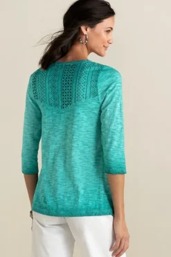 Outlet Soft Surroundings Trevi Lace Top JewelGreen
