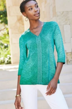 Outlet Soft Surroundings Trevi Lace Top JewelGreen