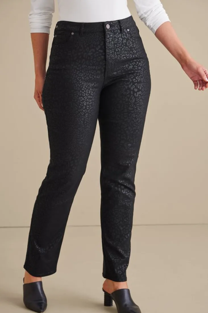 Soft Surroundings Ultimate Denim Animal Straight Leg Jeans MetallicAnimal
