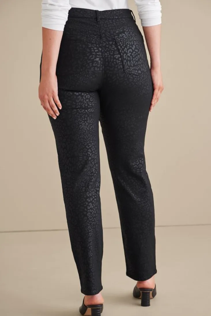 Soft Surroundings Ultimate Denim Animal Straight Leg Jeans MetallicAnimal