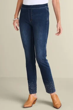 Soft Surroundings Ultimate Denim Crystal Pull-On Slim Leg Jeans RiverWash