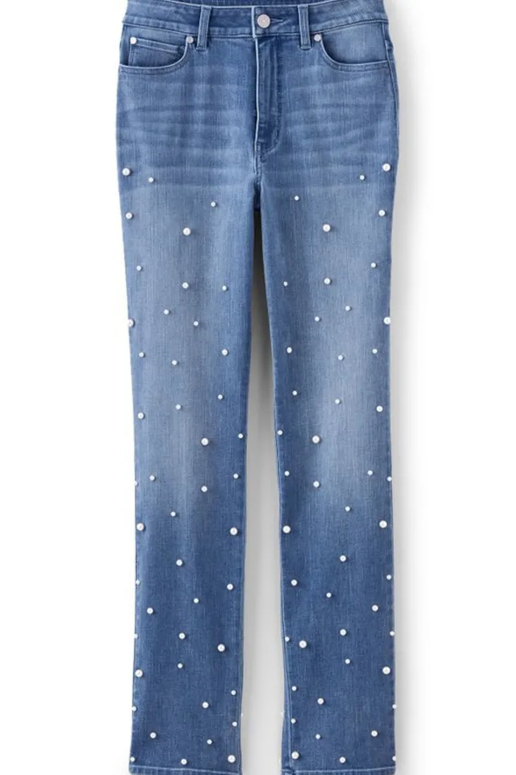 Discount Soft Surroundings Ultimate Denim Pearl Straight Leg Jeans IcyBlueWash