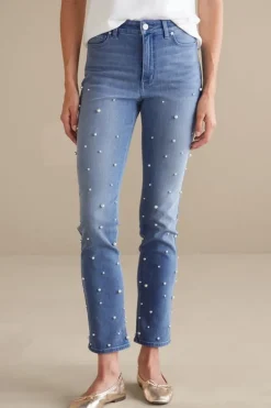 Discount Soft Surroundings Ultimate Denim Pearl Straight Leg Jeans IcyBlueWash