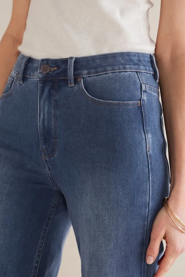 New Soft Surroundings Ultimate Denim Wide Leg Crop Jeans MirrorLakeWash
