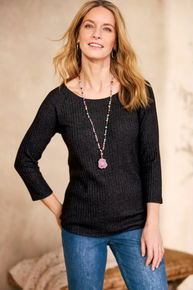 New Soft Surroundings Veda Rib Top WashedBlack