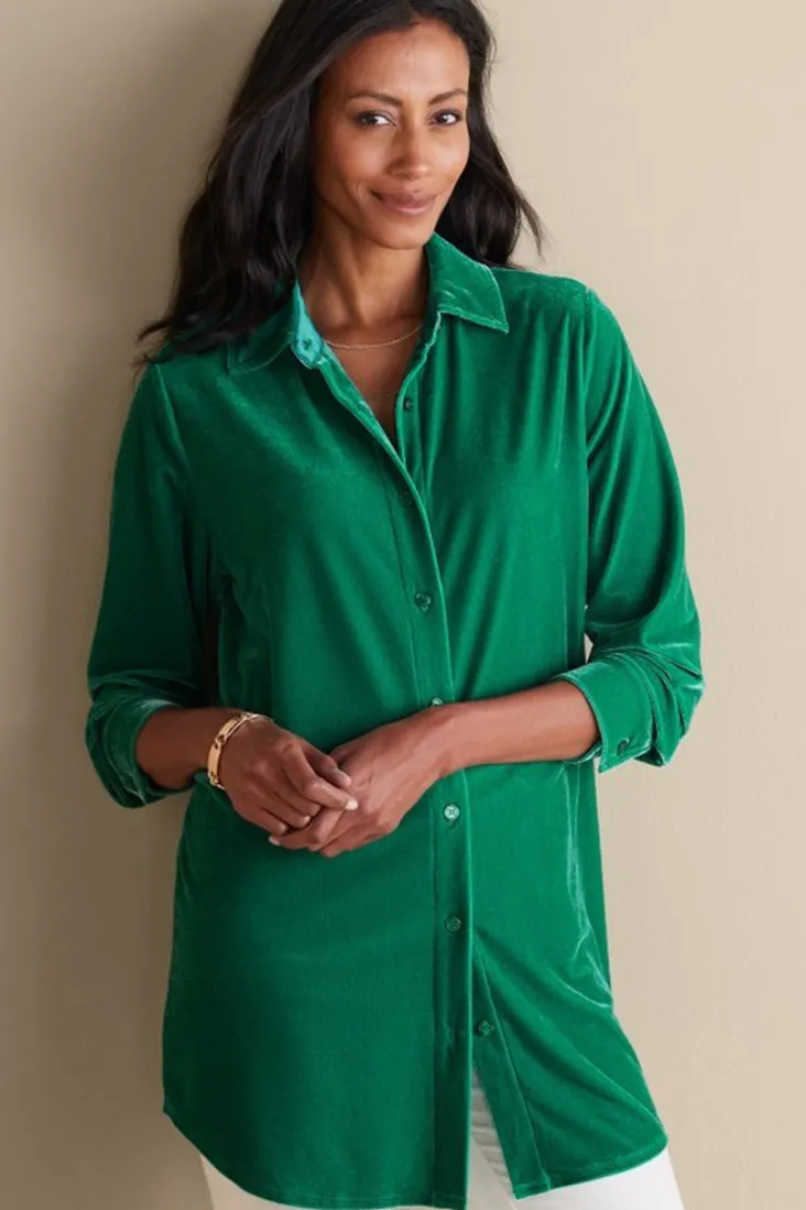 Hot Soft Surroundings Velvet Boyfriend Tunic Shirt