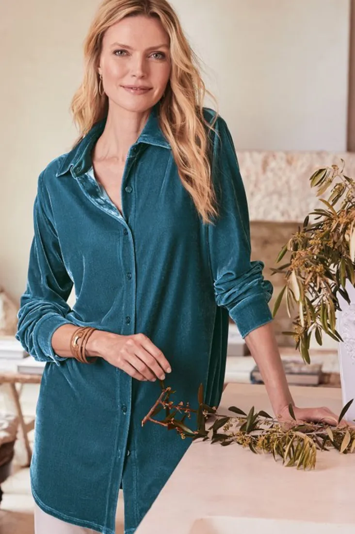 Hot Soft Surroundings Velvet Boyfriend Tunic Shirt