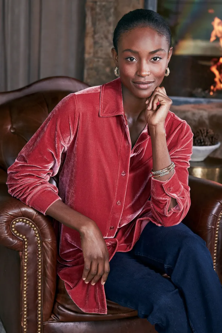 Hot Soft Surroundings Velvet Boyfriend Tunic Shirt