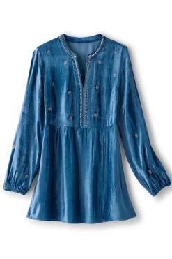 Discount Soft Surroundings Verna Embellished Velvet Tunic BlueSapphire