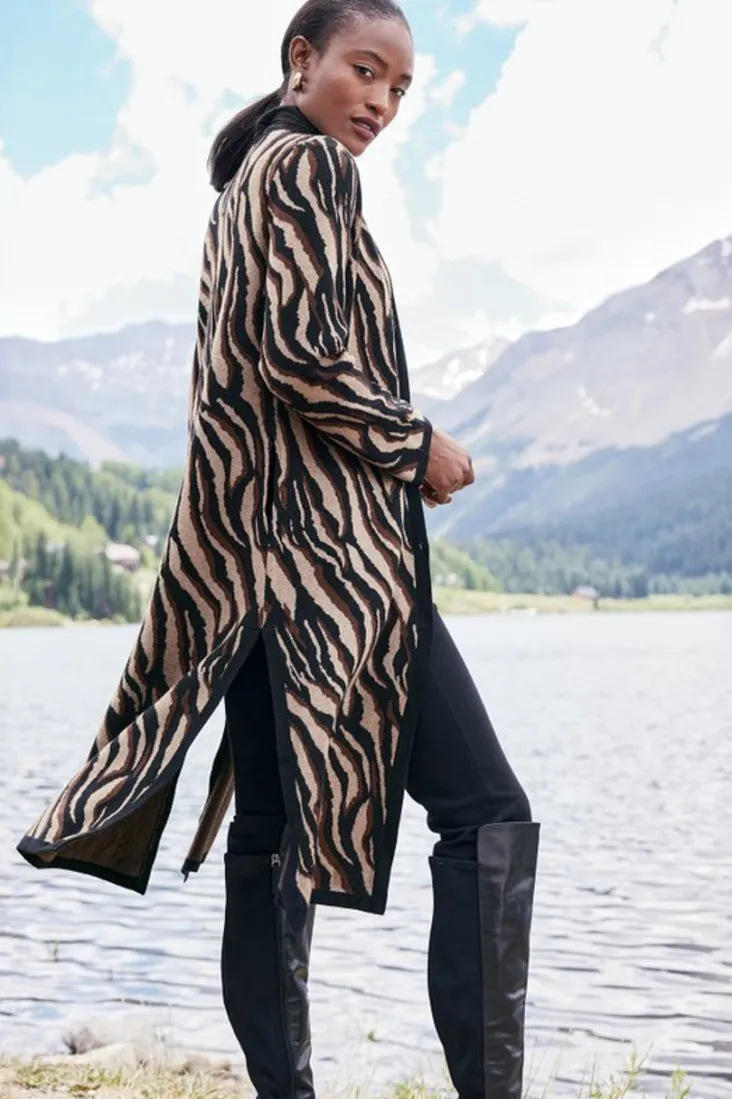 New Soft Surroundings Veronica Jacquard Cardigan NeutralAnimal