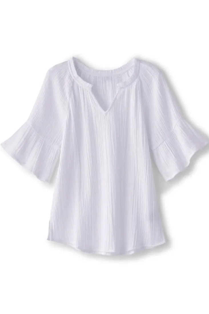New Soft Surroundings Vinka Gauze Pullover SunkistCoral