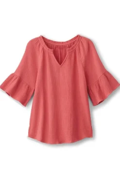 New Soft Surroundings Vinka Gauze Pullover SunkistCoral