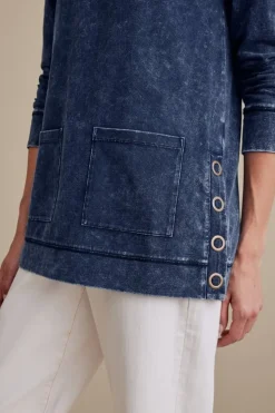 New Soft Surroundings Washed Make It Snappy Pullover DenimBlue