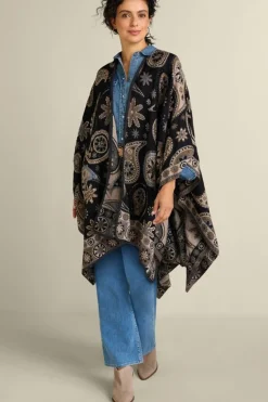 New Soft Surroundings Yasmin Embroidered Wrap BlackMulti