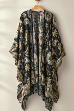 New Soft Surroundings Yasmin Embroidered Wrap BlackMulti